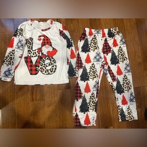 Festive Kids Pajama Set with Love and Tree Design